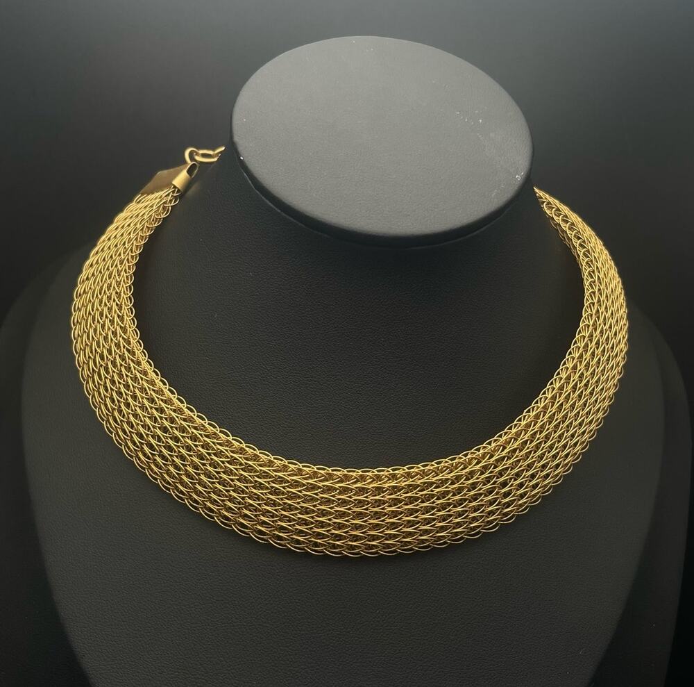 Sarah Cavender Metalworks Gold Tone Mesh Choker 15.5" Necklace Paper Tag Alabama